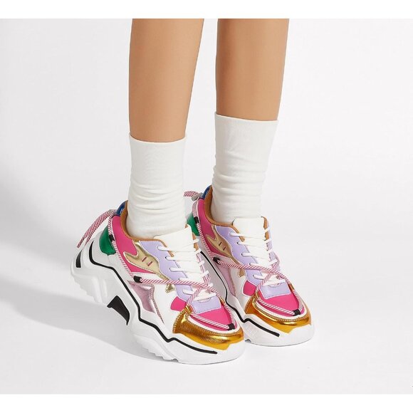 Brand New Women Purple/Fuchsia Rubber Chunky Dad Sneakers Color block Platform - Picture 6 of 9